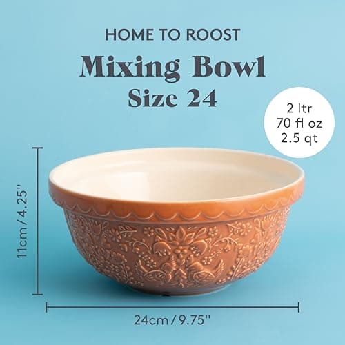 Mason Cash Home to Roost Mixing Bowl | 24cm Earthenware Bowl with Embossed Hen & Cockerel Design | Classic Bakeware for Dough, Pastry & Cake Mixing | Dishwasher & Freezer Safe — view 2