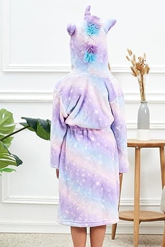 Girls Unicorn Hooded Robe with Matching Slippers, Headband, Blindfold Purple 2-6-7 Years — view 2