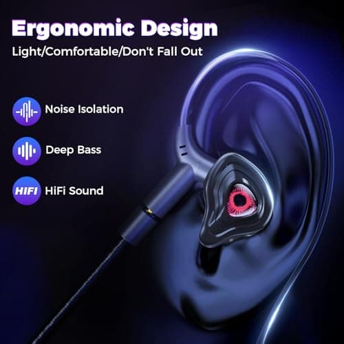 BlueFire Wired Gaming Earbuds with Microphone, Deep Bass in-Ear Monitors Earphones, HiFi Noise Cancelling Headphones for Music Gaming Video Calling