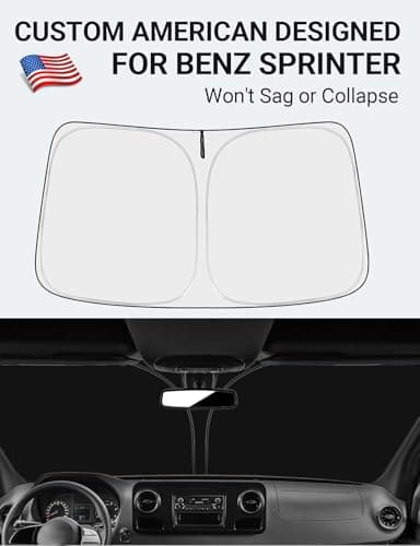 Front Windshield Sun Shade Foldable Sunshade Protector Custom Fit 2007-2025 Sprinter Freightliner Cargo Crew Passenger Motorhome Accessories 2025 Upgrade
