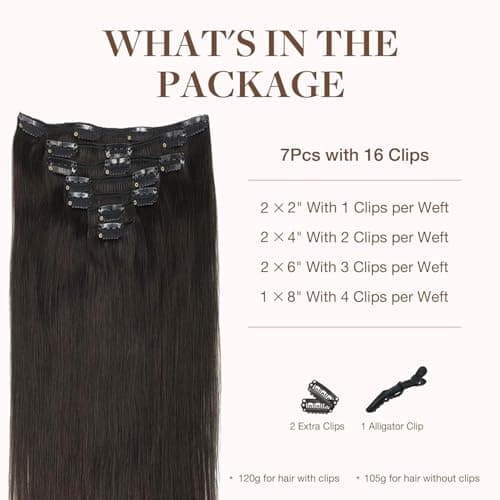 GOO GOO Clip in Hair Extensions Human Hair, 22inch 120g 7Pcs, #2 Dark Brown, Hair extensions for women, Human Hair Extensions Clip in