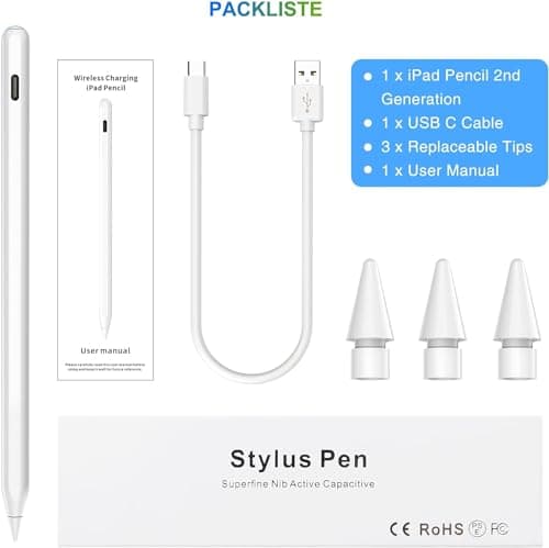 HATOKU Pencil 2nd Generation for Apple iPad, iPad Pencil with Magnetic Wireless and USB-C Fast Charging, Palm Rejection, Tilt Sensitivity, Stylus Pen for iPad 6-11, Air M3/M2/5/4, Mini 6/5, Pro M5/M4 — view 6