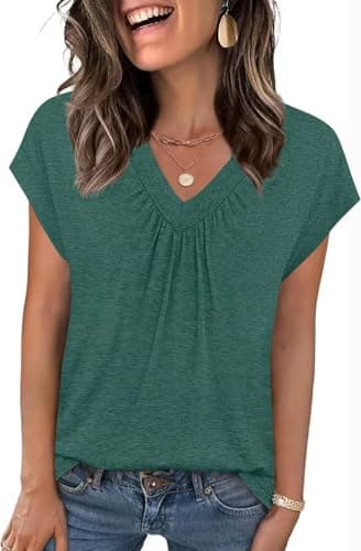 WELINCO Women Summer Tank Top 2026 Vacation Sleeveless V Neck Loose Fit Shirt Fashion Casual Clothes Green Large