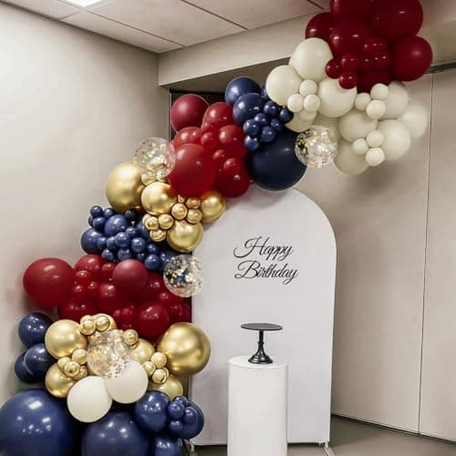 ZHIYAPA Red White and Blue Balloon Garland Arch Kit, 167Pcs Midnight Blue Burgundy Sand White Metallic Gold Balloons for Graduation Birthday Wedding Christmas New Year Party Decor — view 3