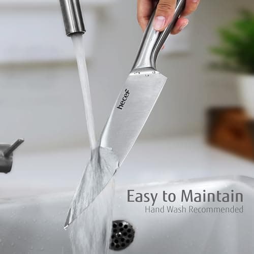 hecef Silver Kitchen knife set of 3, Satin Finish Blade with Hollow Handle, includes 8" Chef, 5" Utility and 3.5" paring knife — view 4