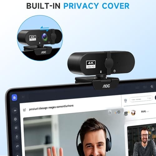 AOC 4k Webcam for PC with Microphone, Computer Camera with Noise Cancellation, Privacy Cover, 99° FOV, Plug & Play USB Webcam for Streaming, Conferencing, Zoom, Skype, Facetime, Laptop, PC, Skype — view 5