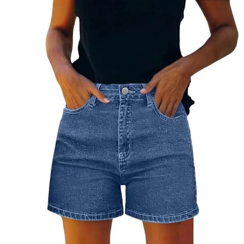 Jeans Shorts for Women Casual Wide Leg Short Pants Summer Straight High Waist Button Denim Shorts with Pockets Light Blue Medium