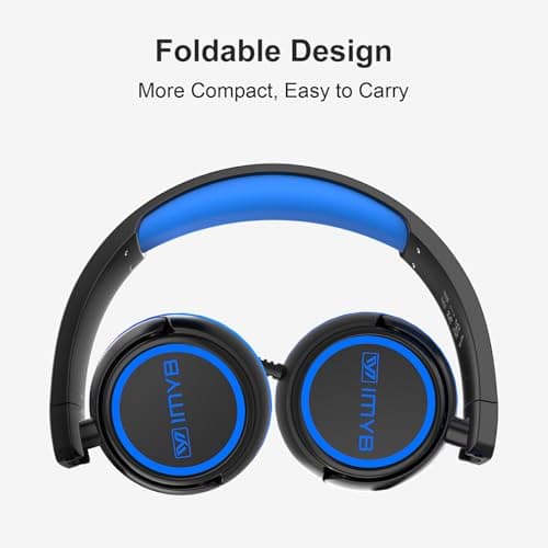 IMYB V1 Kids Headphones, Wired Stereo Foldable Tangle-Free 3.5mm Adjustable On-Ear Headphones for Kids for School/Toddlers/Childrens/Teens/Boys/Girls/Ipad/Tablet/Kindle/Phones/Travel/Plane (Black) — view 4