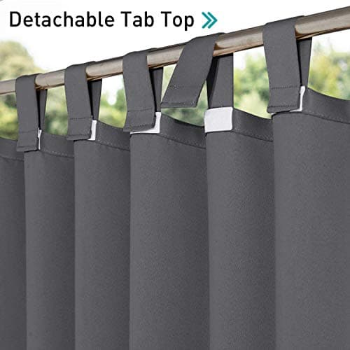 NICETOWN Waterproof Outdoor Curtains for Patio, Set of 2 Panels, Detachable Sticky Tab Top Heavy Weight Blackout Sunblock Window Treatment, Keep Privacy for Gazebo/Dock, W52 x L84, Grey — view 2