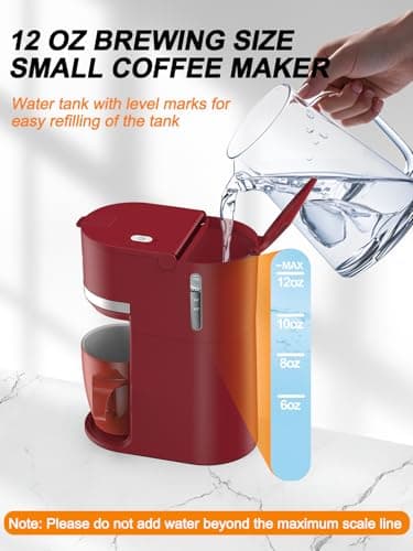 Karosie Single Serve Coffee Maker for K-Cup and Ground Coffee, Fast Brew, 6-12 oz Brew Sizes One Cup Coffee Machine Fits 5.5" Mugs, One-Button Small Coffee Maker with Descaling Reminder, Red — view 3