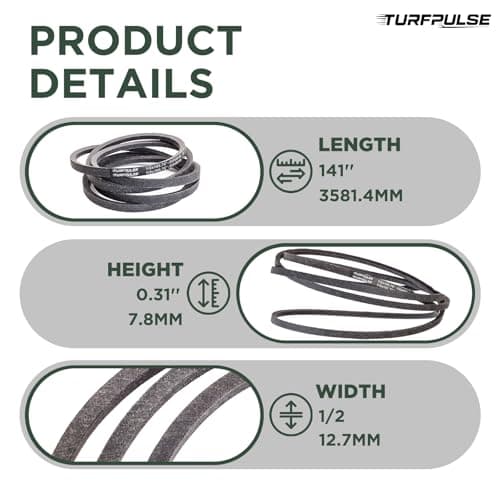 TURFPULSE Lawn Mower Deck Belt Replace GX21833 for John Deere D140 D150 D160 Lawn Mower with 48" Deck Replacement Part Accessories, 1/2 Inch x 141 Inch