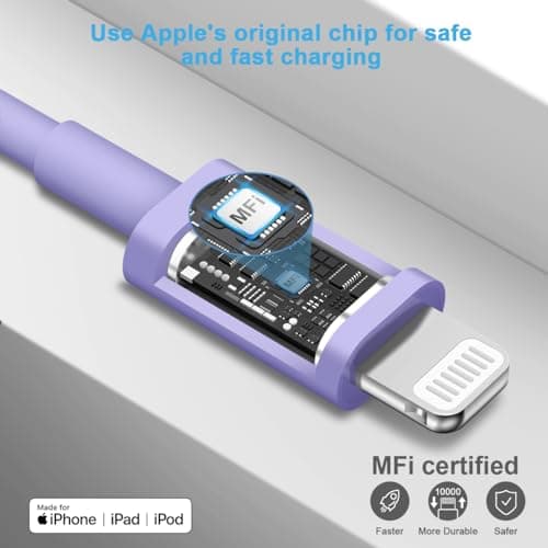 Extra Long 10FT iPhone 14 13 12 Charger Fast Charging 20W PD USB C Wall Charger with Fast Charging Cable Compatible iPhone 14/13/12/11/Pro/Pro Max/Mini/Xs Max/XR/X, iPad - Purple — view 2