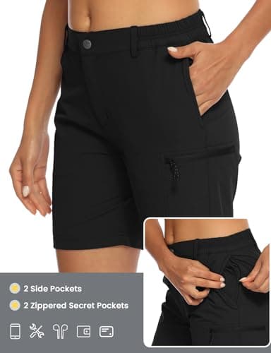 Rdruko Women's Hiking Golf Shorts Quick Dry Cargo Outdoor Sport Short with Zipper Pockets Black M — view 3