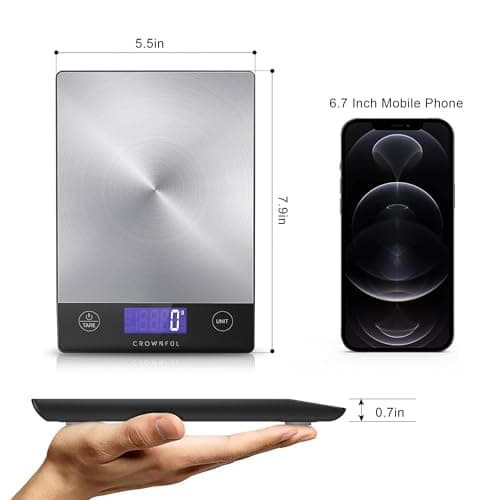 CROWNFUL Food Scale, 33lb Rechargeable 304 Stainless Steel Digital Kitchen Scale Weight Grams and Ounces with LCD Display and Type-C Charging for Meal Prep, Baking and Cooking — view 5