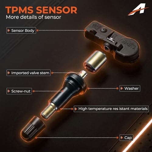 TPMS Sensor 315MHz Tire Pressure Sensor Set of 4 with EL-50448 Relearn Tool Compatible with Buick Cadillac Chevrolet GMC Lucerne Replaces#13598771 13586335 — view 3