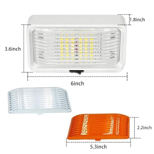 LED RV Exterior Porch Light with Switch, 12V Utility Lighting Fixture, 320 Lumen – Replacement Lamp for RVs, Trailers, Campers & 5th Wheels – White Base with Clear & Amber Lenses — view 2