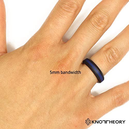Knot Theory Blue Striped Silicone Ring for Men Women - Thin Blue Line Police 8mm Wedding Band Size 11 — view 5