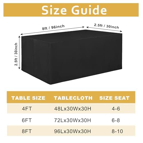 JIUZHEN Black Waterproof Polyester Table Cloth 1 Pack, Fitted Tablecloths for 8 Foot Tables, 96 x 30 Inch Rectangular Tablecloth for Events, Weddings, Parties, Banquets