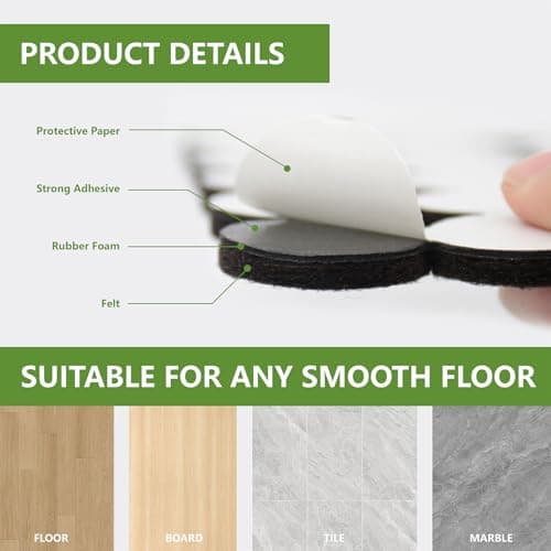 COVERCORNER Felt Furniture Pads for Hardwood Floors 48 PCS, Furniture Pads, Floor Protectors for Hardwood Floors, Felt Pads for Furniture, Round, Black