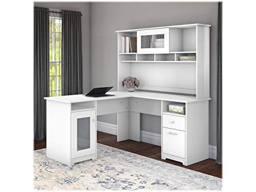 Bush Home Cabot 60W L Shaped Computer Desk with Hutch and Storage in White, 60-inch Corner PC Workstation for Home Office — view 5