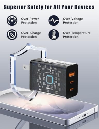 Susnwere 100W USB C Charger Block, 3-Port USB C & USB A Fast Charging Block Multiport PD+QC Technology for All iPhone 17 16 15 iPad Samsung S26 Ultra S25 S24 S23 iWatch Android Phones Pixel Series — view 3