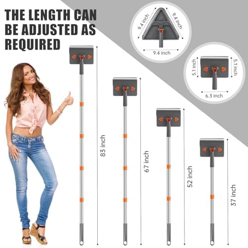 CALBEAU Baseboard Cleaner Tool with Handle, Folding Wall Mop with 86" Extension Pole, Swivel Wall Cleaner Mop with Squeegee, 8 Reusable Pads for Baseboard, Wall, Ceiling, Window, Floor, Dark Gray — view 6