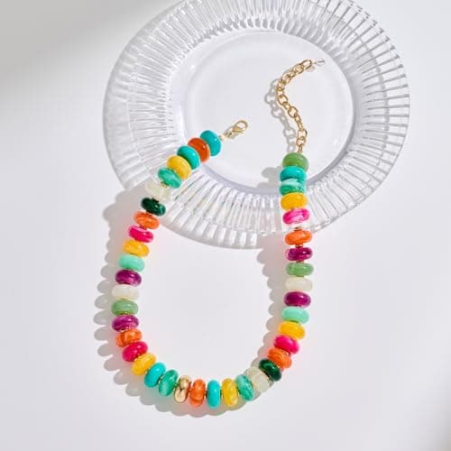 LILIE&WHITE Mothers Day Gifts for Mom Daughter Colorful Chunky Beaded Necklaces for Women Beach Collar Necklace Trendy Rainbow Resin Statement Necklace Jewelry Gift for Her — view 4