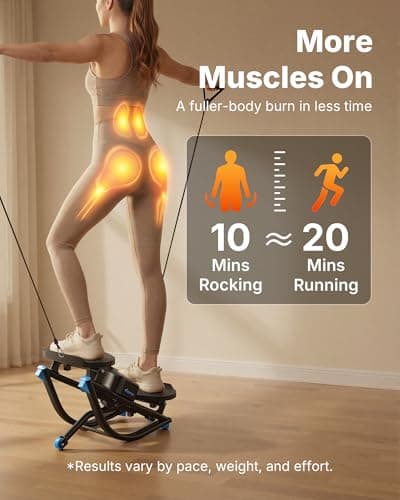 Merach Rocking Steppers for Exercise at Home, 3D Motion Stair Stepper with Resistance Bands for Full Body Workout & Low-Impact Balance Board, 330 LBS Loading Capacity Exercise Equipment（Black） — view 3