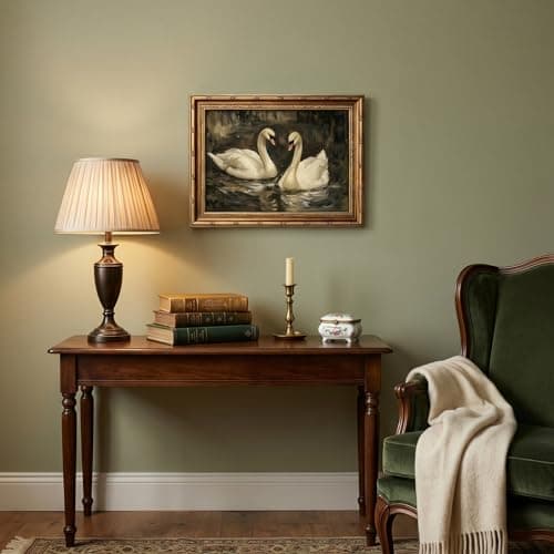YUANNING Vintage Gold Frame Swan Couple Wall Art Elegant Swan Painting Canvas Modern Farmhouse Cottagecore Picture Wall Decor Dark Academia Lake Nature Aesthetic Print Artwork For Bedroom Living Room — view 7