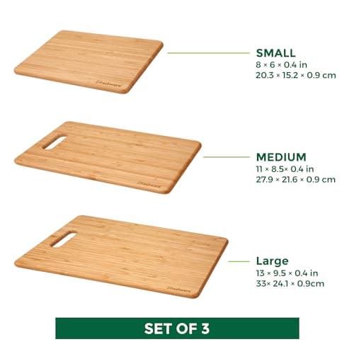 Freshware Bamboo Cutting Board Set of 3, Wooden Cutting Boards for Kitchen, Knife Friendly Food Grade Chopping Board, Lightweight with Hanging Hole for Easy Storage — view 3