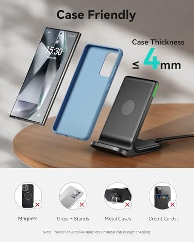 INIU Wireless Charger, 15W Fast Wireless Charging Station with Sleep-Friendly Adaptive Light Compatible with iPhone 17 16 15 14 13 12 Pro Max Samsung Galaxy S25 S24 S23 Note 20 Google etc — view 4