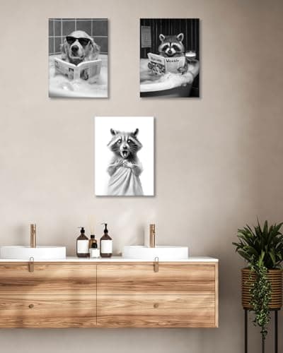 HesenDot 30x40cm Raccoon Wrapped in Towel Funny Framed Bathroom Wall Art — view 6