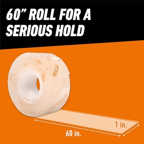Gorilla Tough & Clear Double Sided Mounting Tape, Hanging, Instant 15lb Strong Hold, Permanent Bond, Weatherproof, 1 in x 60 in, Clear, (Pack of 1), 6065101 (Packaging May Vary) — view 5
