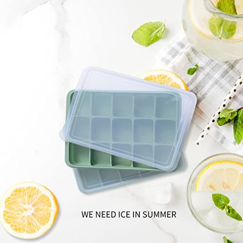Tvmania Ice Cube Trays Set of 2, Easy Release 15 Flexible Silicone Ice Cube Molds with Removable Lid Reusable Freezer Ice Trays Stackable for Whiskey, BPA Free (Green) — view 3