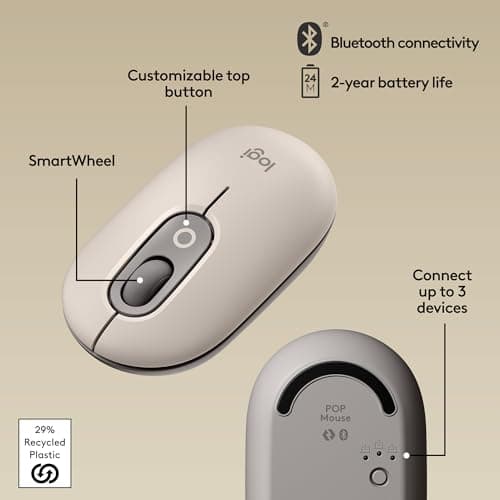 Logitech POP Mouse, Compact and Portable Wireless Bluetooth Mouse with Programmable Buttons and Quiet Clicks, Easy-Switch Between up to 3 Devices, Laptop, Tablet, PC - Mist — view 5
