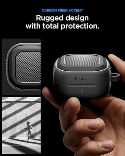 Spigen for Samsung Galaxy Buds 4 Pro Case/Galaxy Buds 4 Case (2026), Rugged Armor Drop-Protection Cover with Carabiner - Matte Black — view 2