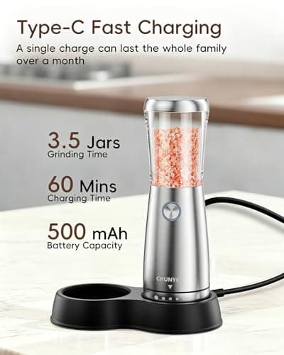 Electric Salt and Pepper Grinder Set - Automatic Stainless Steel Rechargeable Salt and Pepper Grinder Set with Storage Base, Large Capacity, LED Light & Adjustable Coarseness, Ideal Kitchen Gadget — view 4