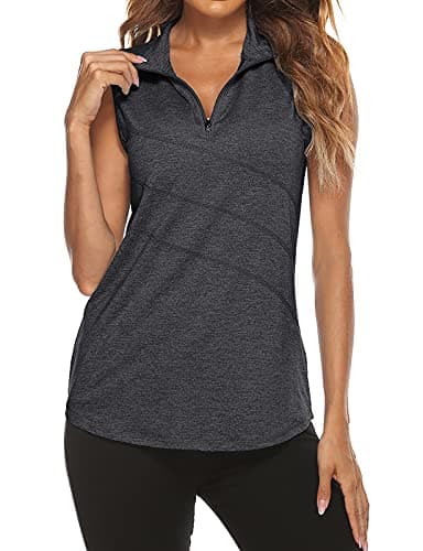 Tanst Sky Plus Size Sleeveless Golf Shirts for Women, Ladies Zip Up Tank Top V Neck Quick Dry Athletic Clothes Leisure Fit Gym Fitness Pickleball Yoga Running Hiking Workout Activewear Black X-Large