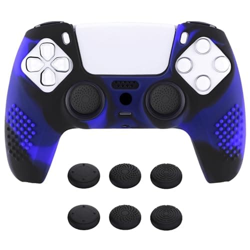 eXtremeRate PlayVital Black 3D Studded Edition Anti-Slip Silicone Cover Skin for ps5 Controller, Soft Rubber Case Protector for ps5 Wireless Controller with Thumb Grip Caps - Blue & Black
