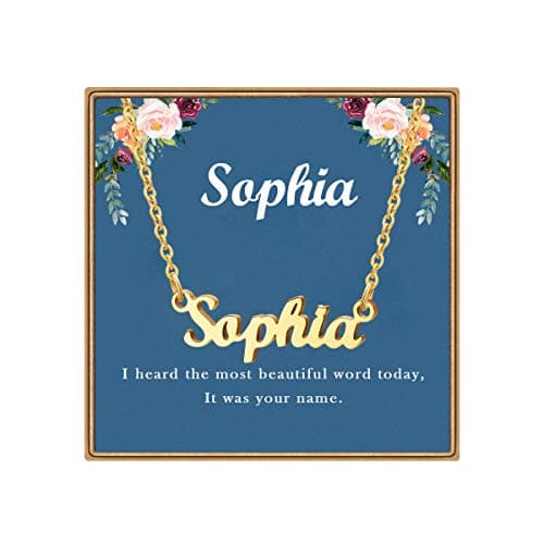 Ldurian Custom Name Necklace, Sophia Name Plate Pendant Necklace Pre Gifts, Charm Necklaces Jewelry for Birthday Anniversary