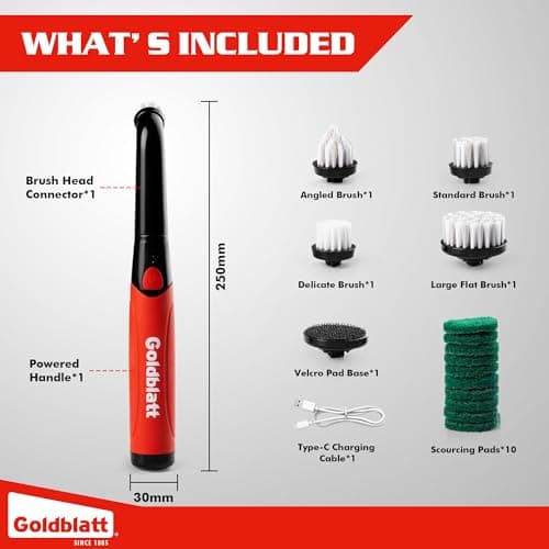 Goldblatt 18-Piece Cordless Electric Spin Scrubber Kit, Handheld Power Brush for Bathroom, Kitchen, Shower, Tile, Grout and Household Surfaces — view 6