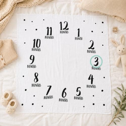 Pearhead Pearhead Watch Me Grow Monthly Milestone Photo Blanket Keepsake Set, White/Black/Teal, Adventure — view 4