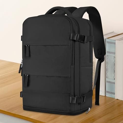coowoz Travel Backpack For Women Men,Carry On Backpack,Hiking Backpack Waterproof Outdoor Sports Rucksack Casual Daypack Travel Essentials(Black) 25L