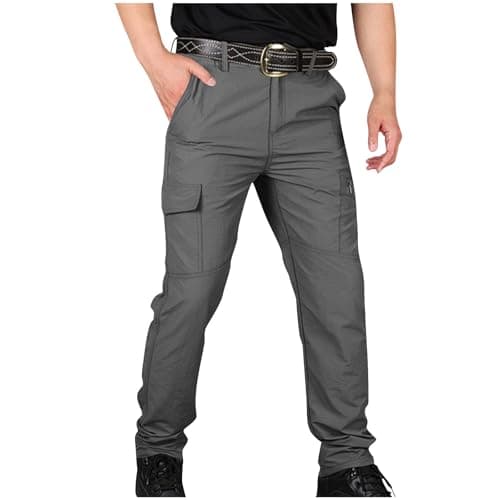 Tactical Cargo Pants for Men Water Resistant Hiking Pants with Multi-Pockets Elastic Waist Quick Dry Outdoor Trousers Dark Gray