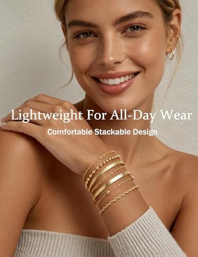 10 Pcs Gold Bracelets Set for Women, 14K Gold Plated Stackable Cuban Link Paperclip Chain Bracelet Pack, Dainty Gold Bracelets Stack Jewelry Gift (Gold-A 1) — view 3