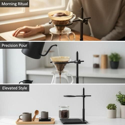 Adjustable Pour Over Coffee Stand with 3 in Circular Ring, Alloy Home Coffee Dripper Holder, Height Adjustable for Conical Glass Filter Cup, Solid Base, Non Slip Mat, 9.6 x 7.1 x 5.9 in — view 2