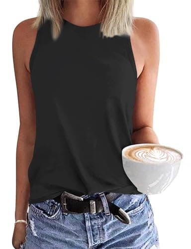 WNEEDU Womens Summer Tank Tops Sleeveless Crewneck Loose Fit Basic Cami 2026 New Casual Shirt Black L