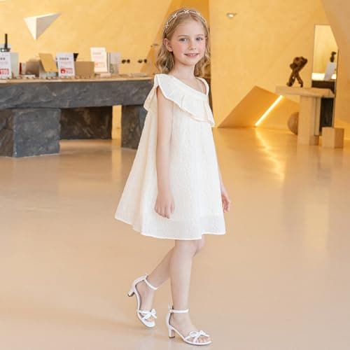 Furdeour Girls High Heels Kids Sandals Flower Girl Shoes Dress Shoe Size 4 White Teen Party Easter Dance 12 Year Big Kid Daughter Pageant Communion Formal Dressy Zapatos Para Niñas (F2909 White 4) — view 2