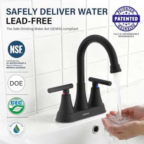 Bathroom Faucets for Sink 3 Hole, Hurran 4 inch Matte Black Bathroom Sink Faucet with Pop-up Drain and 2 Supply Hoses, Stainless Steel Lead-Free 2-Handle Centerset Faucet for Bathroom Sink Vanity RV
