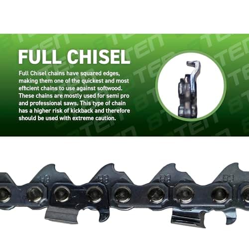 8TEN Full Chisel Chainsaw Chain 16 Inch .063 .325 62DL for Stihl 025 MS 230 241 250 251 (1 Pack) — view 3